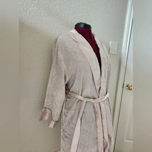 Gold Label Victoria's Secret Vintage 90s Pastel Pink Satin Paisley Long Robe S - Picture 3 of 11